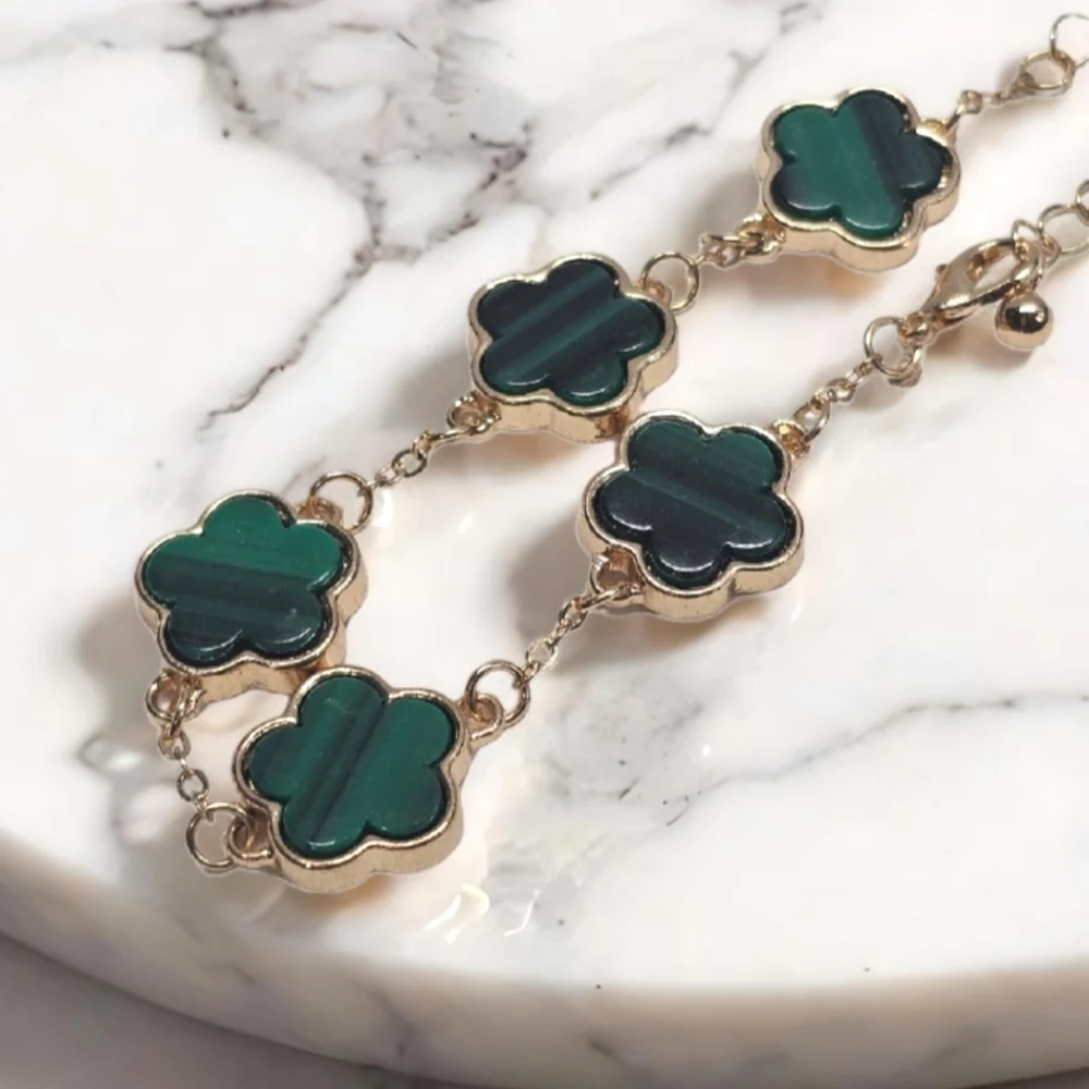 Bohemian Gold Green Clover Fashion Charm Bracelet - Picture 1 of 8